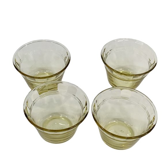 Vtg Custard Cup Set of 4 Amber Yellow Glass Mexico Forte Crista Flan Dessert - Picture 8 of 8